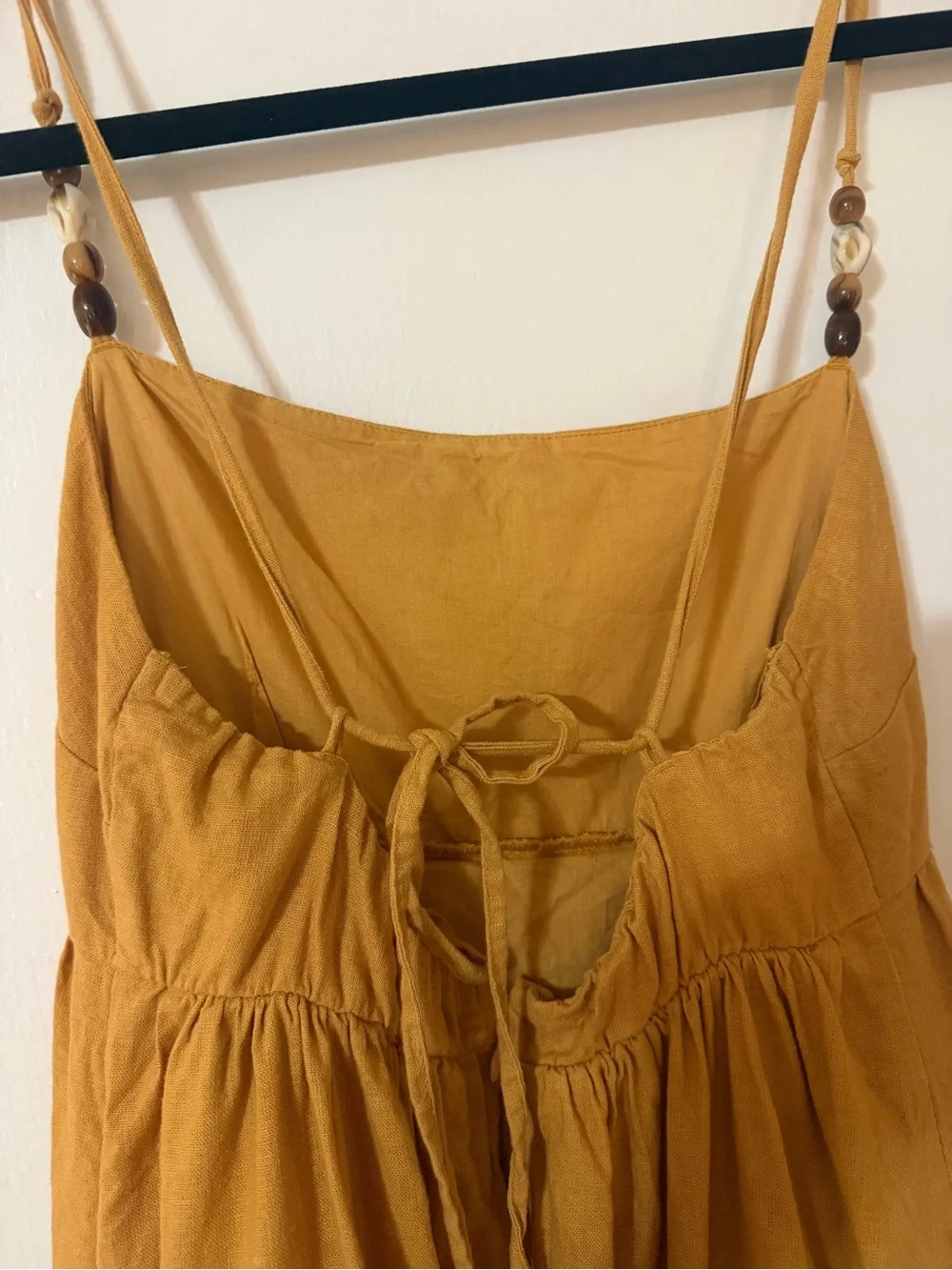 Abercrombie & Fitch Mustard Yellow Maxi Dress with Beaded Straps